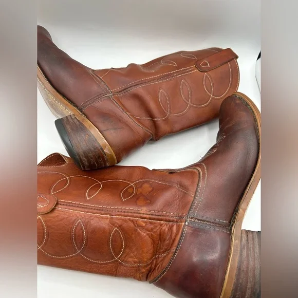 Vintage Landis Mens Buffalo Brown Leather Cowboy Western Boots 9 D 94046 USA - Picture 8 of 10